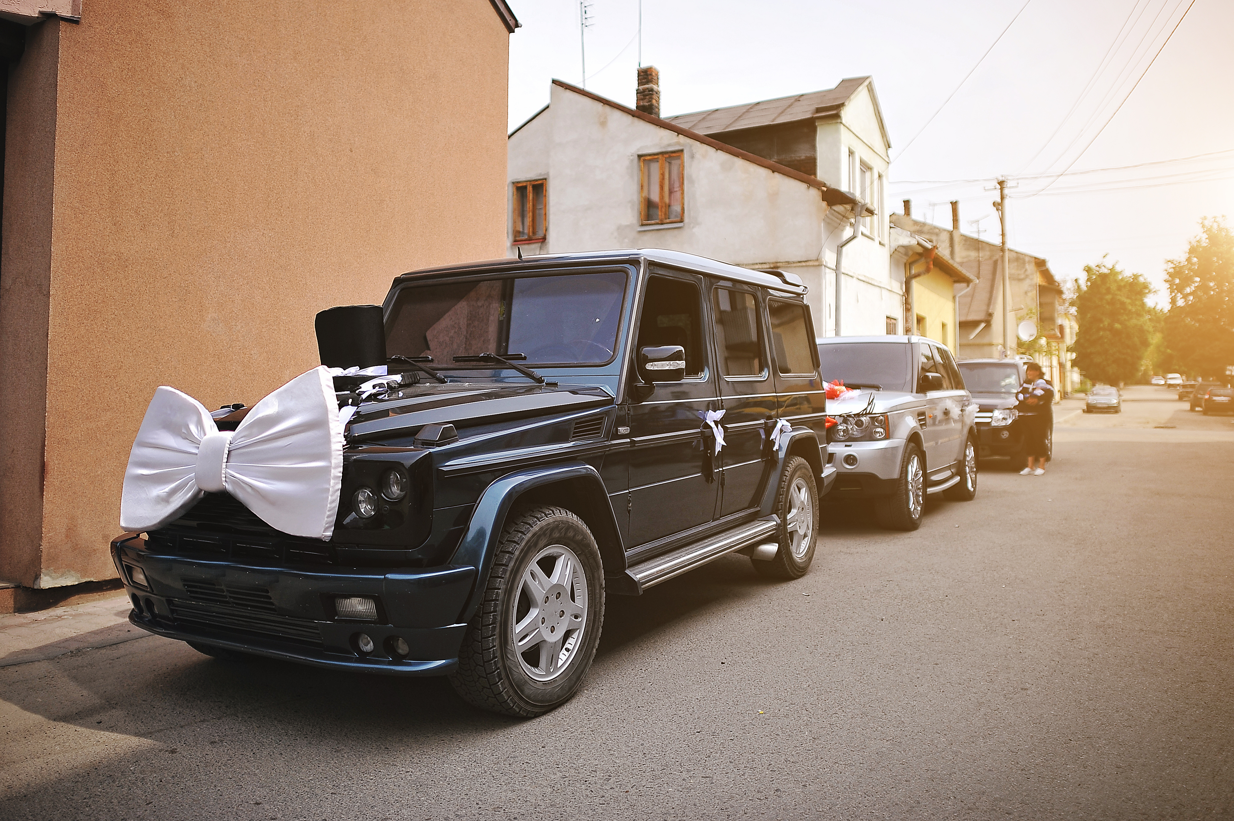 Decorated car convoy for wedding